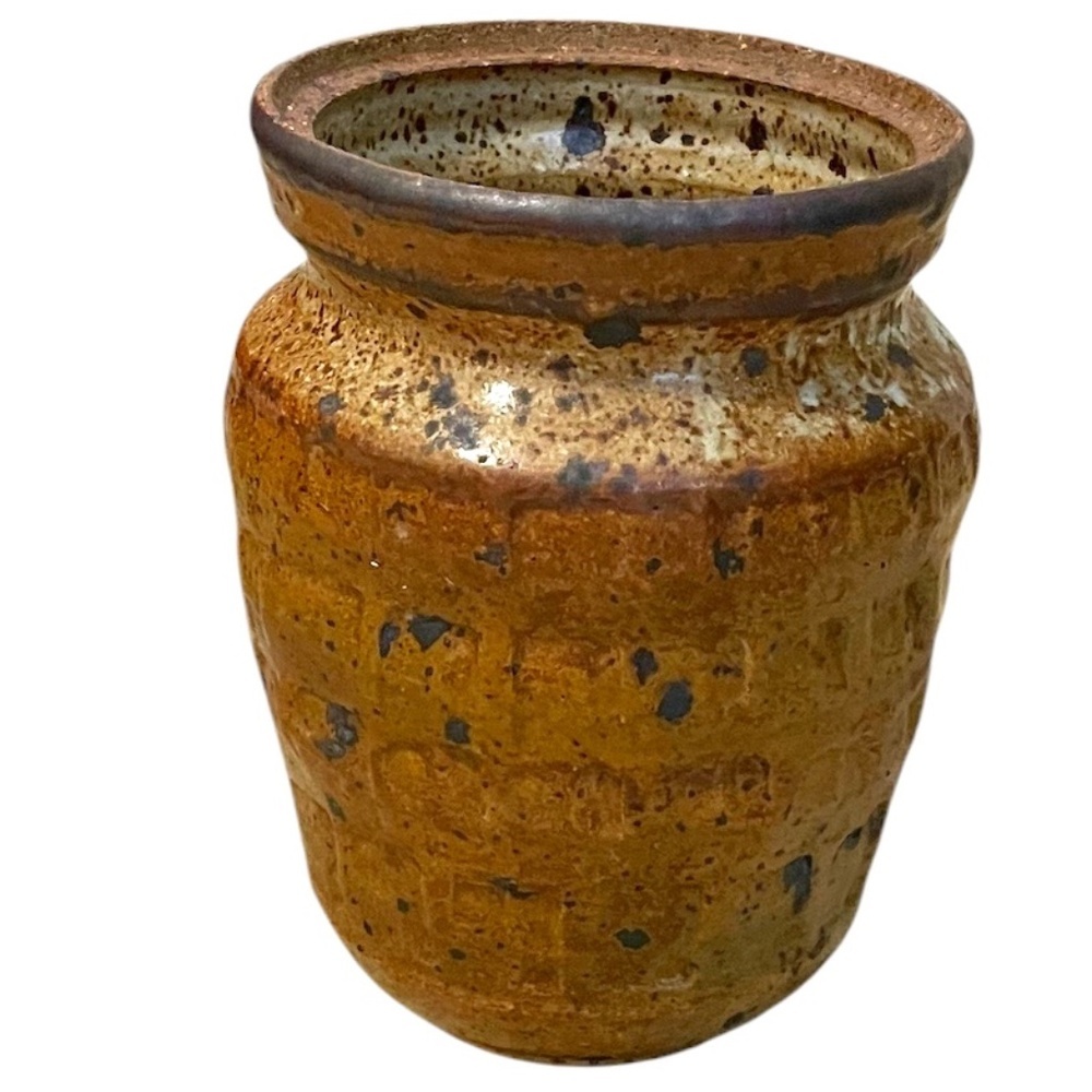 Vintage Hand Crafted Studio Art Pottery Vase Earth-tones Stoneware, Signed